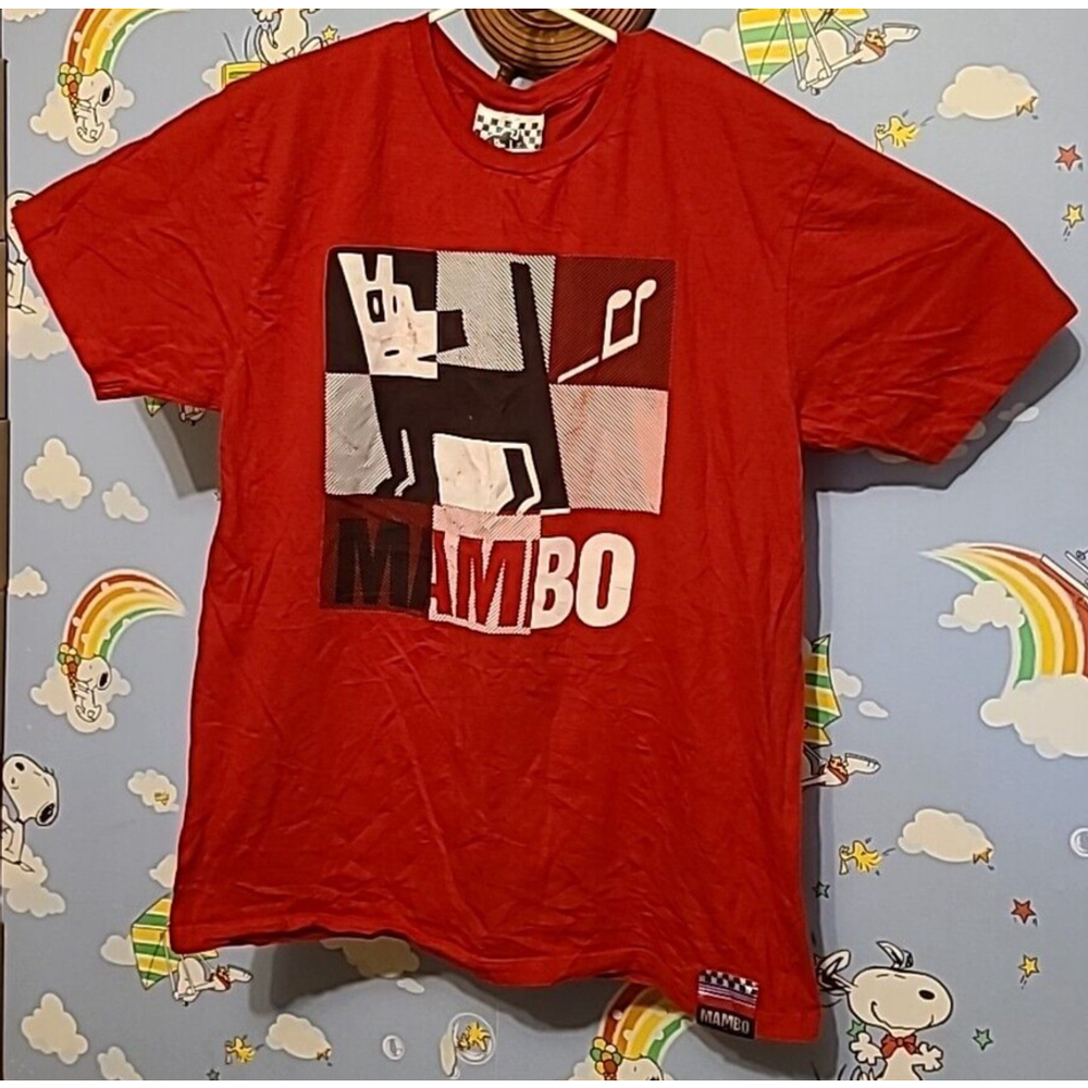 Mambo Australia Logo Farting Dog Music Note TShirt Size Large Red Double Sided